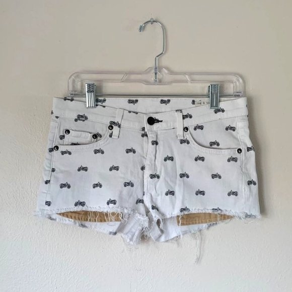 Rag & Bone ๐ Jean Shorts sz26 29 waist White mid rise motocycle print - Picture 1 of 11